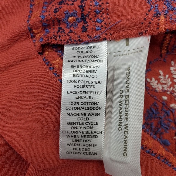 LOFT Boho Dress Womens XS Multi Embroidered Floral Pleated Sleeveless Tie Neck - Picture 7 of 10